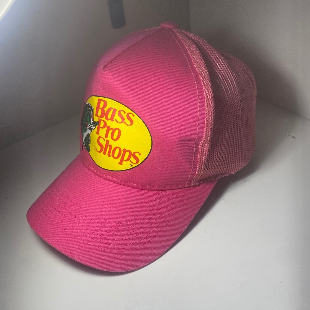 Bass Pro Shops Mesh Trucker Hat Pink Baseball Cap Original Fish Logo Hat